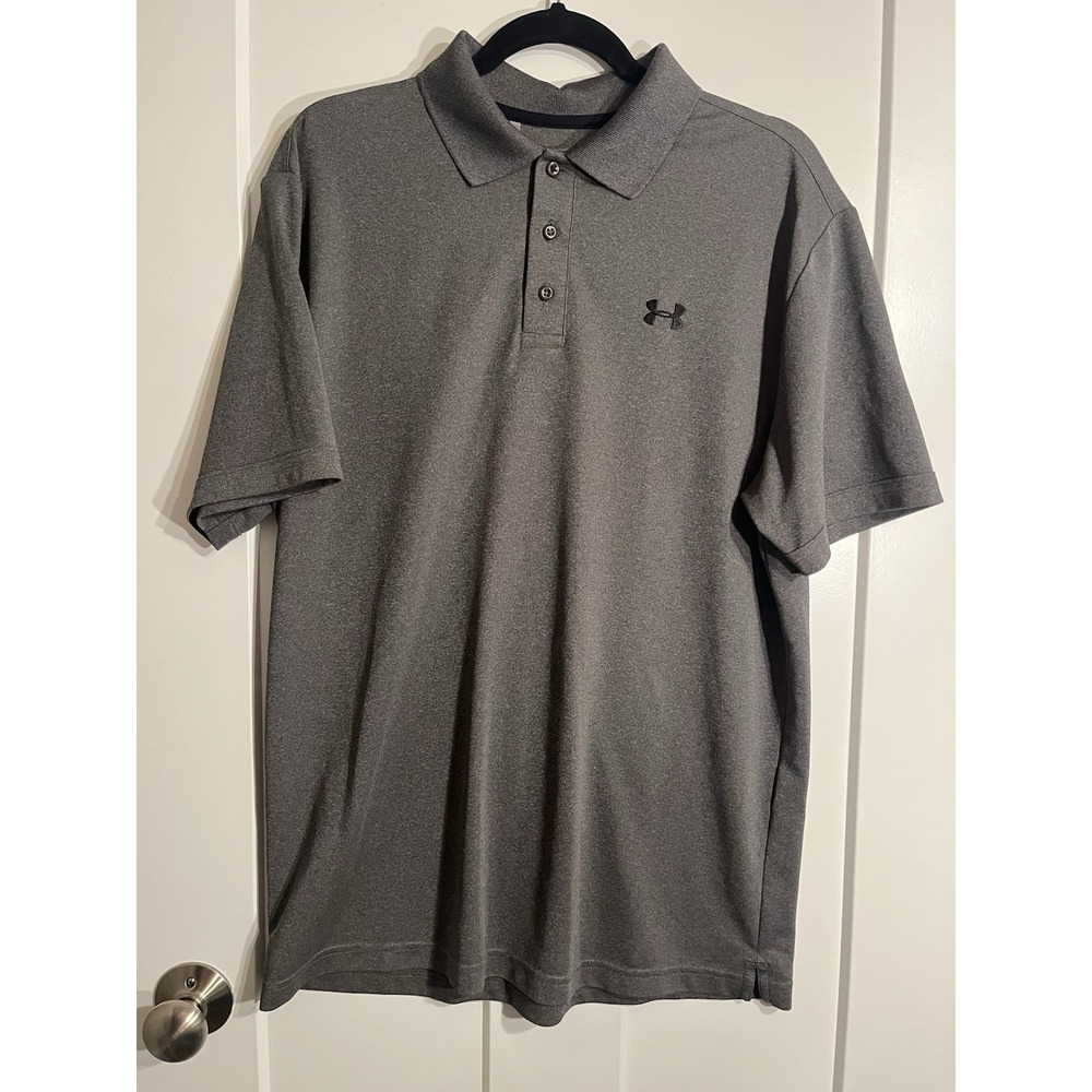 Under Armour HeatGear Polo Shirt Mens Large L Gray Heathered Loose Fit Golf